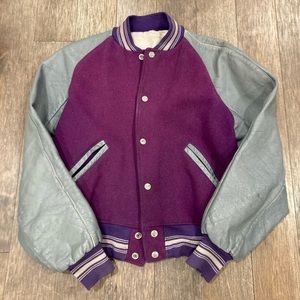 Vintage Bomber Jacket with Leather Sleeves